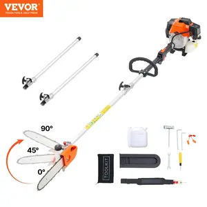 VEVOR 43CC Chainsaw 90-180 degree Rotatable Head for Tree Trimming with 10 inch Cutting Bar Adjustable Extension for a 6.9-11.8ft Reach Gas Cordless Pole Saw 2-Stroke Extendable Cordless Tree Trimmer