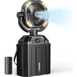 Portable Misting Fan Rechargeable for Hot Weather - 9-inch Auto Swivel Fan with 25000mAh USB  as Power , 4 Mist Cooler, 7L Bucket for Outdoor/Camping/Fishing/Yard/Beach/Golf