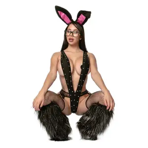 Sexy Furry Bunny Costume Black and White