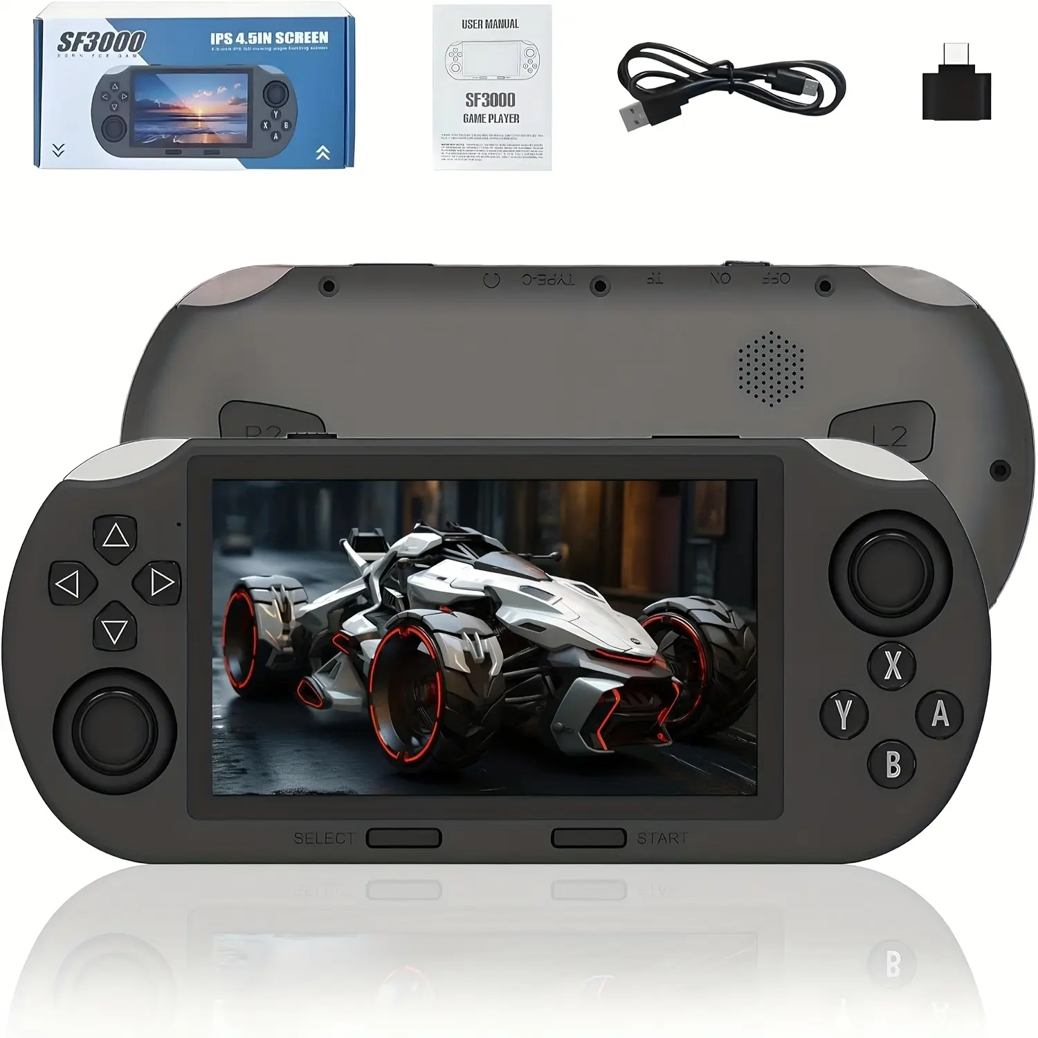 Multi-functional, Rechargeable portable console SF3000 portable handheld game console with IPS screen, suitable for adult gift game console, Halloween or Christmas, handheld arcade, handheld game console