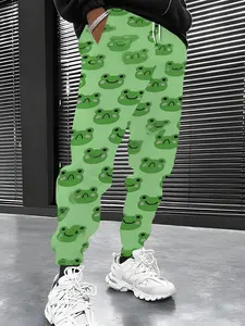 Men's Green Frog Print Casual Sweatpants, Featuring An Elastic Waistband, Drawstring, and Pockets. Suitable for Casual Wear, Outdoor Activities, Fitness, Hiking, and All Seasons.