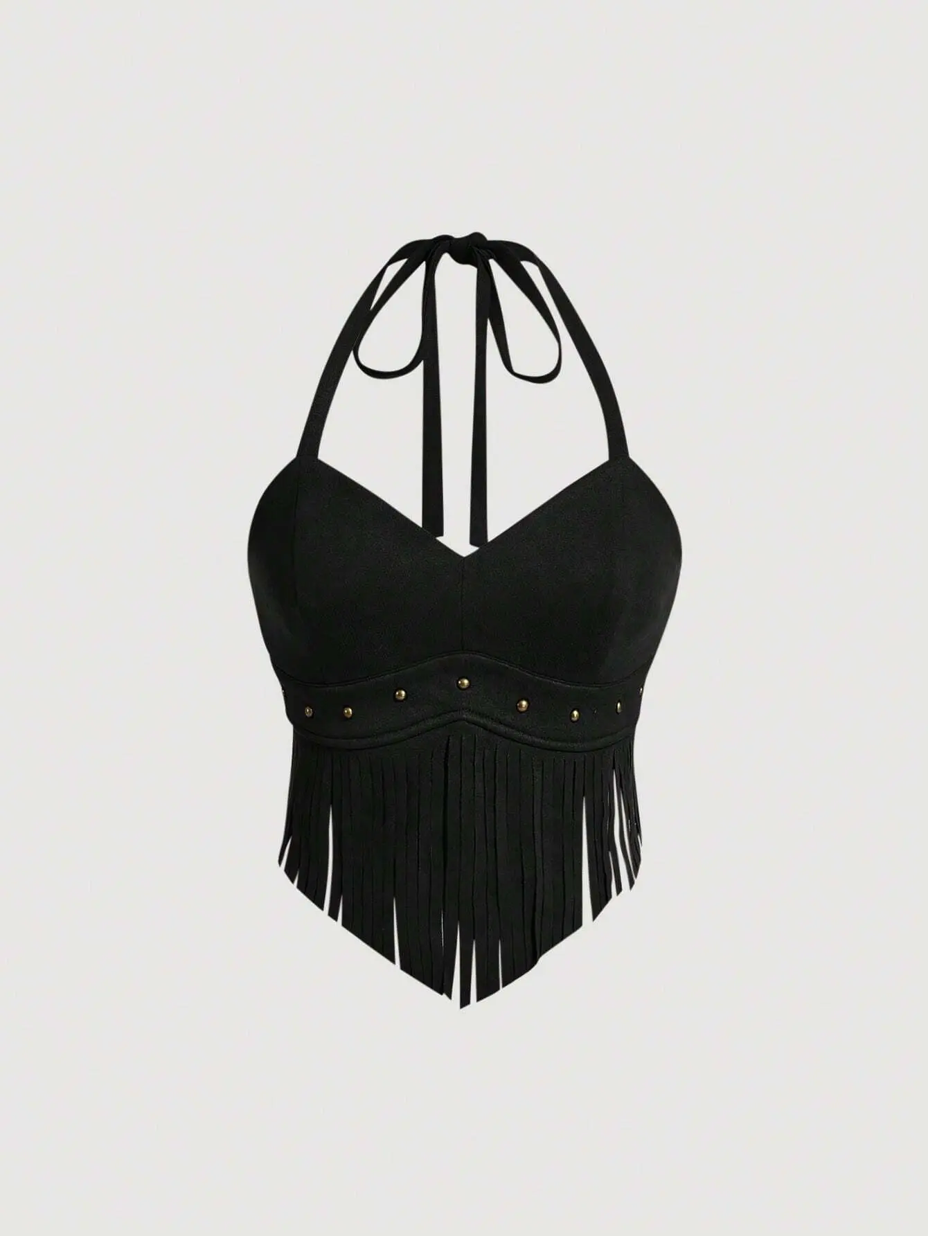 VYNCE Vintage Suede Halter Top with Tassel Fringe for Summer