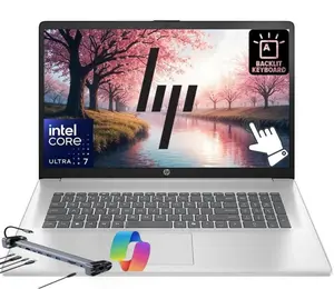HP Touchscreen 17.3" Laptop Computer, 12-core Intel Core Ultra 7 255U Processor, Windows 11 Home,Laptop 32GB RAM 2TB SSD,Intel Graphics, Backlit Keyboard,Silver,w/Accessory