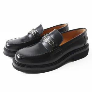 Pre-owned Dior Calfskin Small Leather Goods Leather Loafers Black 35 Women