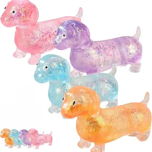 Glitter Stretchy Dachshund Squishy Toy, Soft Squeeze Wiener Dog Stress Relief Sensory Toy, Cute Sausage Dog Fidget Toy for Kids Adults, Anxiety Relief Party Favors Gift
