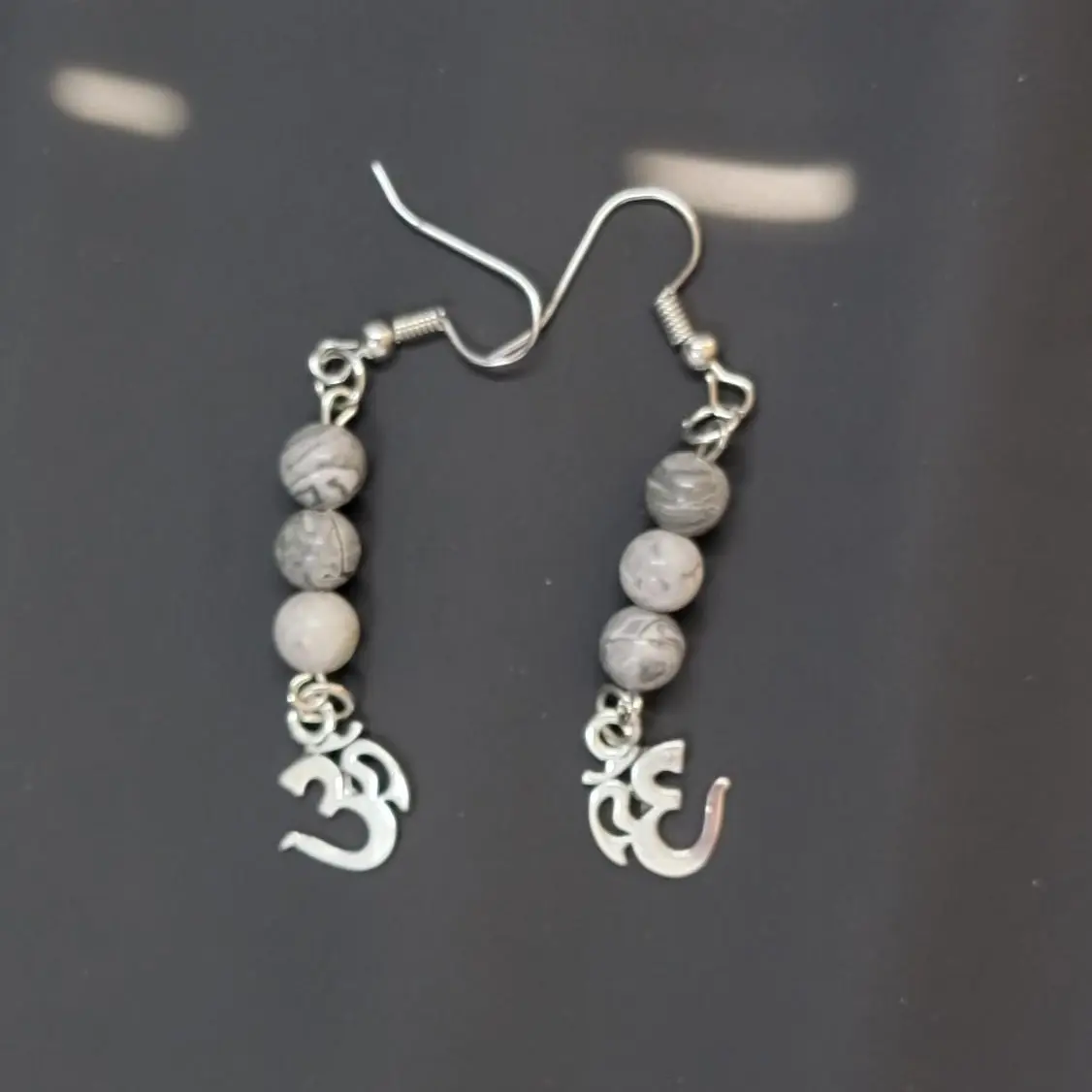 OM Symbol Pendant, Marble Beaded Drop Earrings