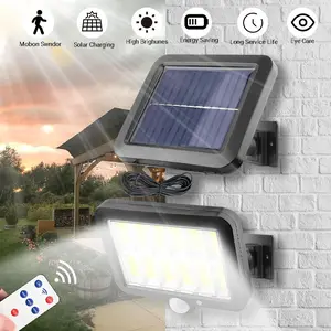 120 COB Solar Outdoor Motion Sensor Light with Remote, Waterproof Solar Floodlight with 3 Modes, Separate Panel, for Porch, Garden, Fence, Garage, Yard
