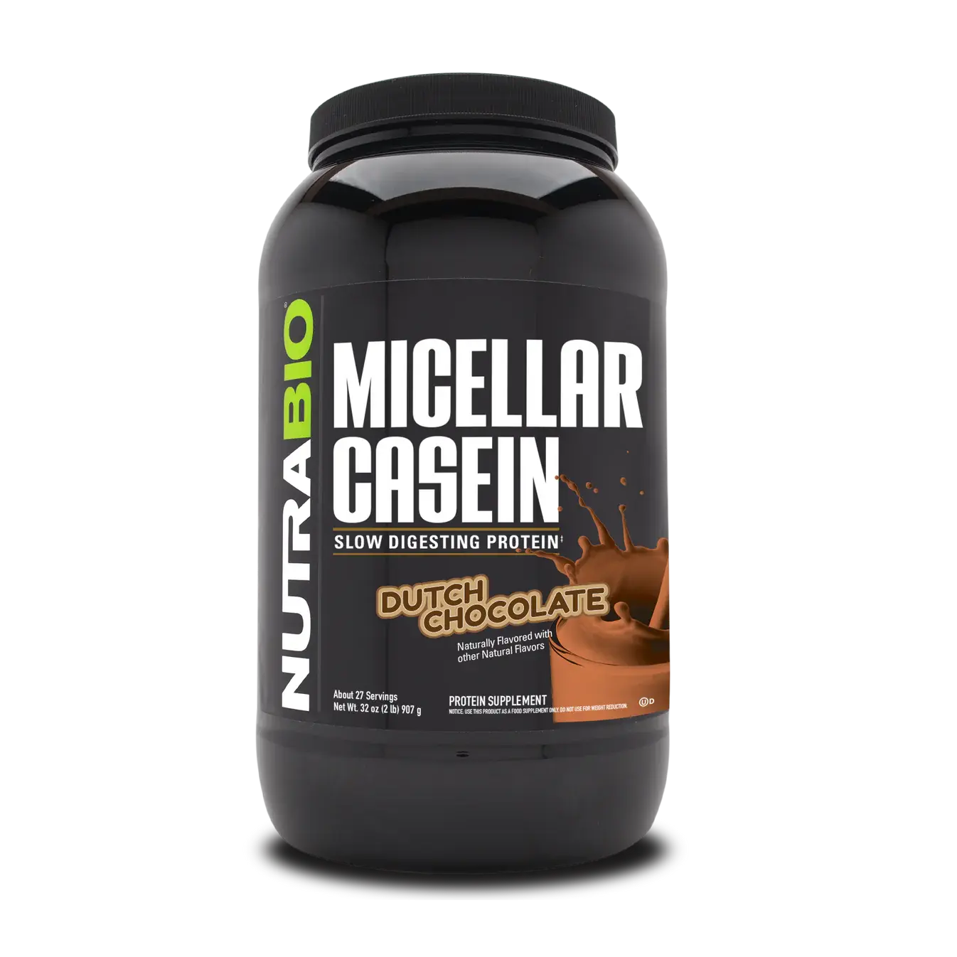 NutraBio Edible Micellar Casein Protein Powder - 32 oz (2 lbs) High-Quality Vegetarian Kosher Fitness Supplement for Adult Muscle Boost & Dietary Needs