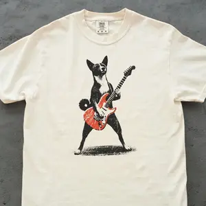 Rock Basenji Shirt – Vintage Basenji Playing Guitar T-Shirt, Funny Primitive Dog Rocker Tee, Retro Music Lover Gift, Rare Breed Vibes
