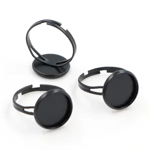 12mm 10pcs Black Plated Brass Adjustable Ring Settings Blank/Base,Fit 12mm Glass Cabochons,Buttons;Ring Bezels J1-21