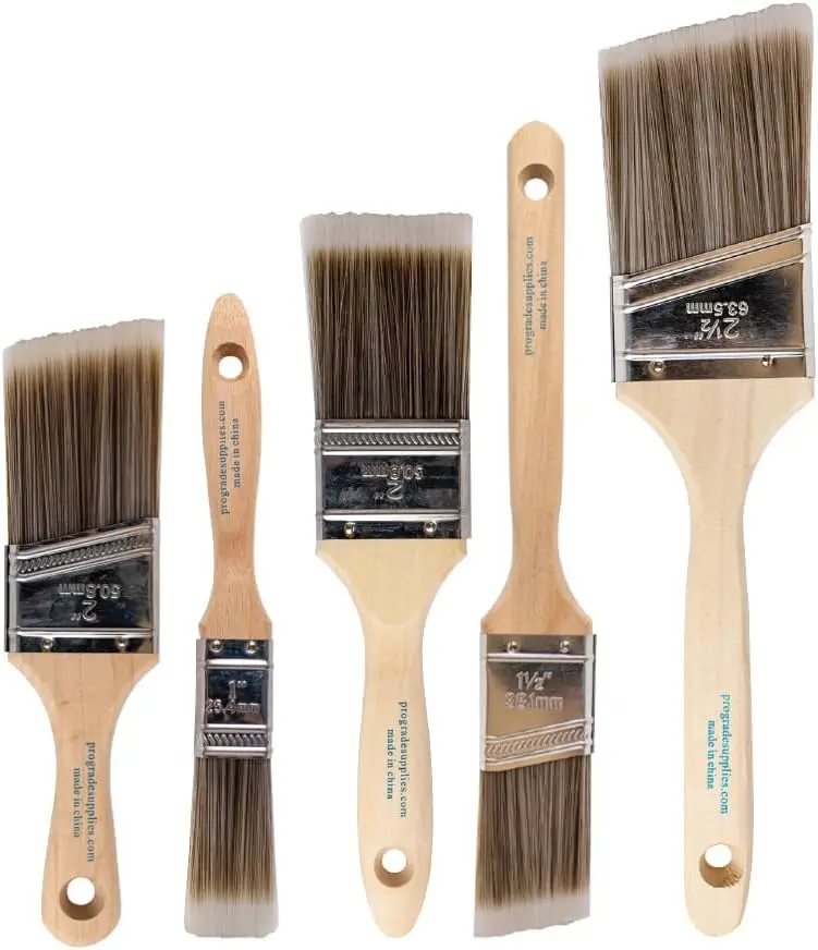 Pro Grade Paint Brushes, 5-Piece Paint Brush Set, Flat & Angle Brushes for Walls, Trim, Cabinets, Interior & Exterior Latex and Oil Paints, Stains