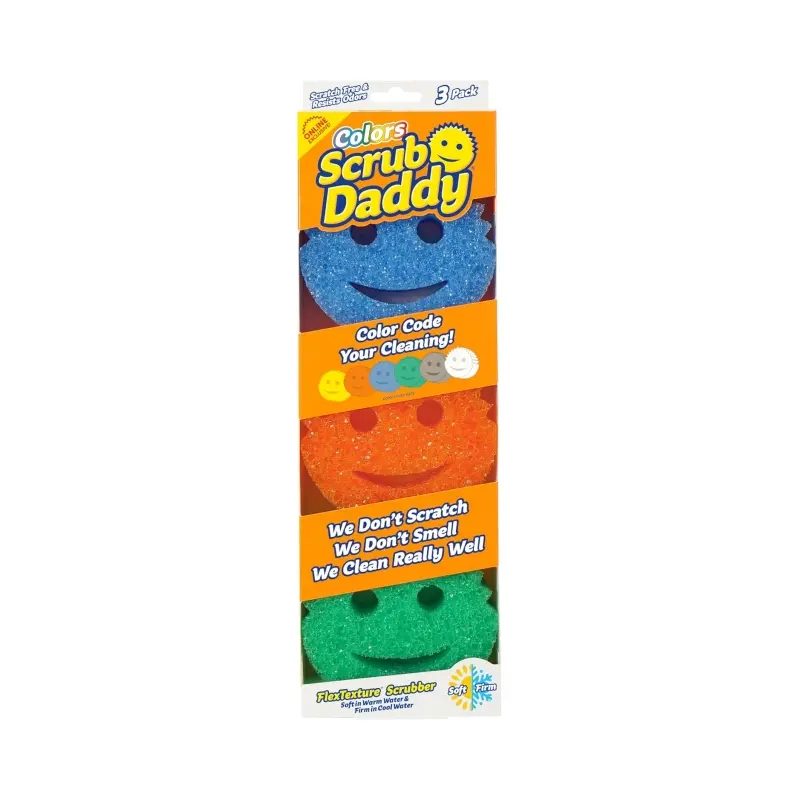 Scrub Daddy Color Sponges - 3-Count BPA-Free Polymer Foam Sponges, Scratch-Free Multipurpose Cleaning for Kitchen & Bathroom