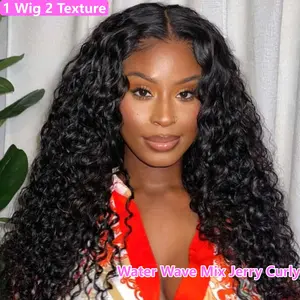【2 Textures Mixed】UNice Glueless Water Wave Mix Jerry Curly Human Hair Wigs Pre Cut 7x5/13x4 HD Lace Frontal Human Hair Wig Glueless Drawstring Wigs Beginners Friendly Easy Install