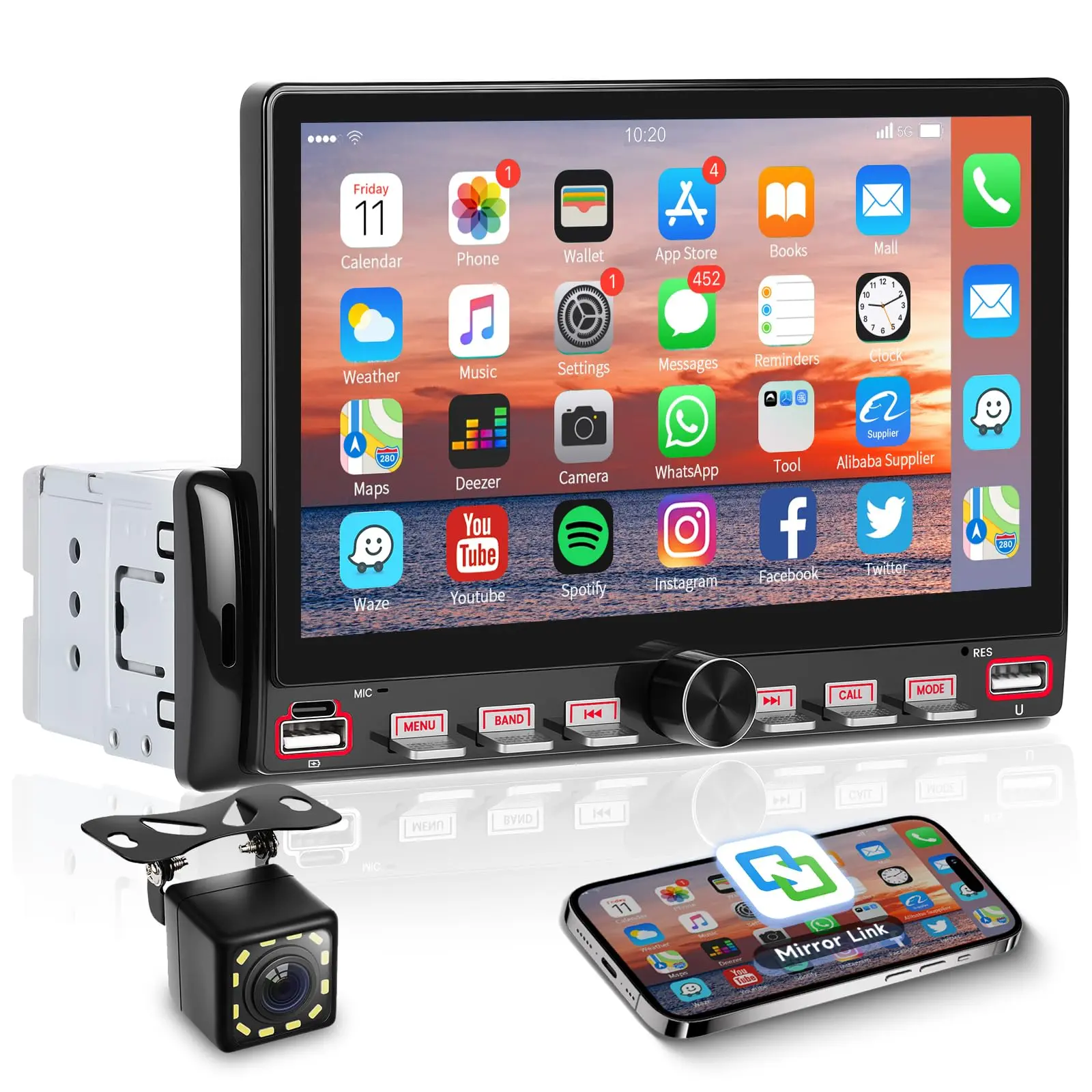 HIKITY Single Din Car Radio with Bluetooth, 7'' Touch Screen Car Radio, FM Radio, Mirror Link, EQ, Share Same Video, USB/Type-C, SWC, Support U Disk, AUX, SD Card+ Camera,Color Backlight Settings