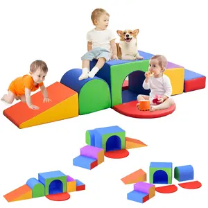 JR Furniture Soft Foam Climbing Blocks for Toddlers 7-Piece Climbing Toys with Tunnel, Indoor Foam Play Set for 1-3 Years Old Baby