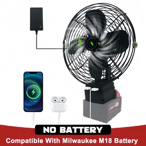 Portable Cordless F-an for Milwaukee m18 Battery, Cordless Works Fan Ba-ttery Powered F-an,20W 3500RPM Brushless Motor Fan with Low Voltage Protection,USBPort for Industrial,(No Battery)