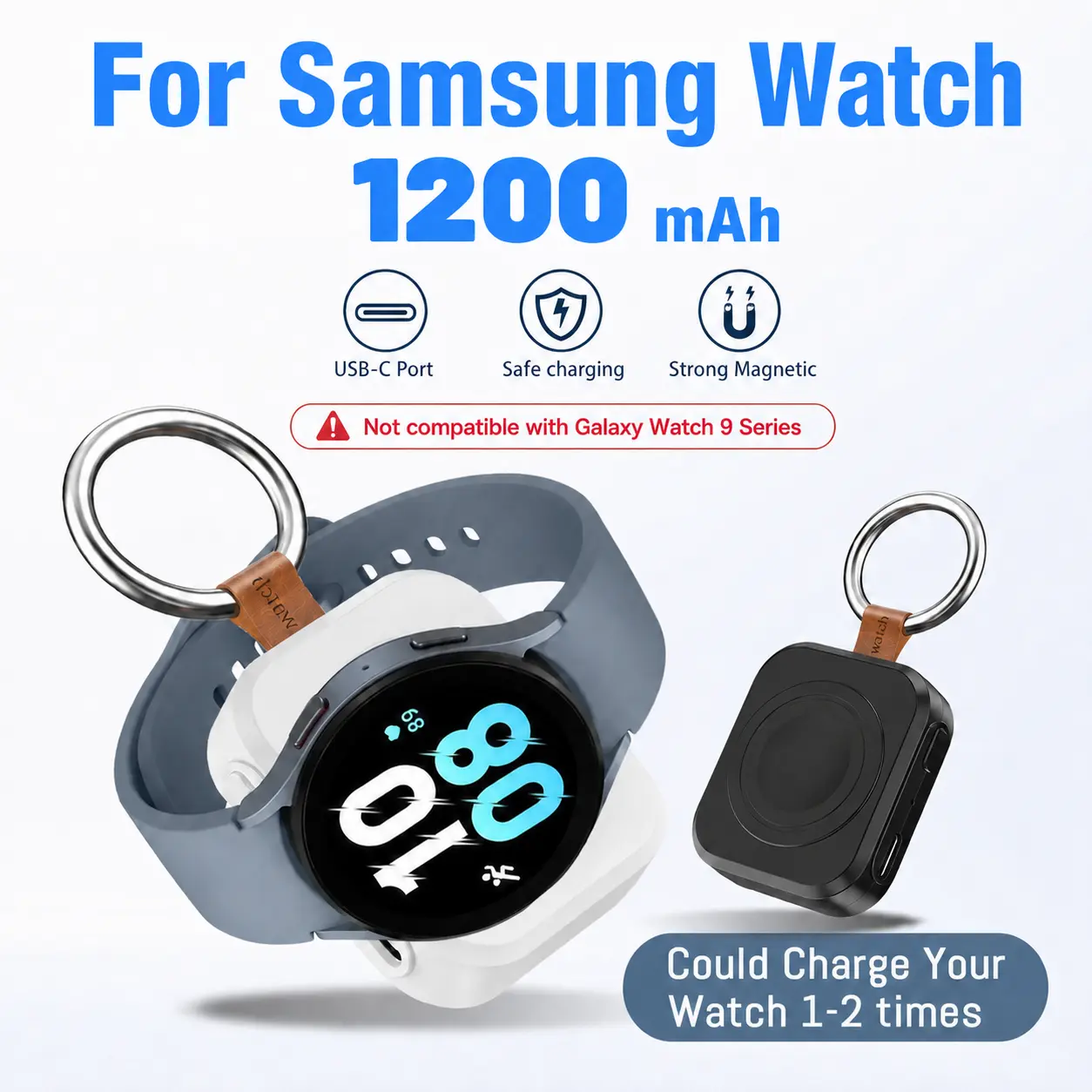 Samsung Watch 1200mAh USB-C Port Safe Charging Strong Magnetic Keychain Compatible with Galaxy Watch 1-2 Times Charge