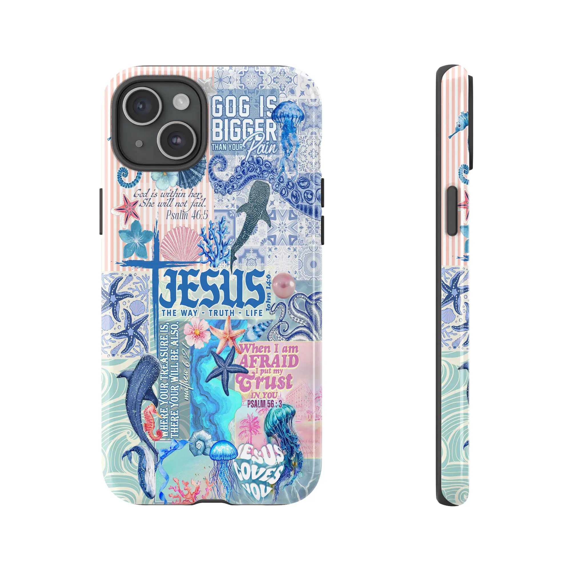 Ocean Christian Phone Case  Pastel Beach Aesthetic with Bible Verses,  Whale & Floral Collage  Inspirational Jesus