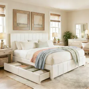Garvee Versatile Upholstered Platform Bed Frames with Adjustable Headboards, Multiple Storage Drawers, Noise-Free Wooden Slats, No Box Spring Needed, Available in Queen, Full, and King Sizes, Easy Assembly, Various Colors
