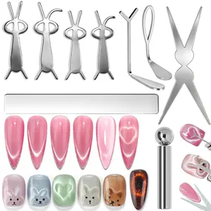 Nail Magnet Set 10PCS, Cat Eye Gel Nail Polish Magnets, French Shape & Heart-Shaped Pattern & Rabbit Effect, Cat Eye Magnet for Nails, Strong Magnetic Nail Polish Magnets Nail Design Tools