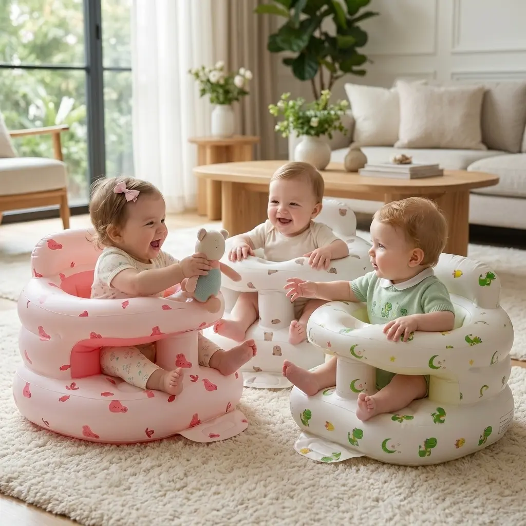 Inflatable Baby Seat for 3-36 Months Infants, Baby Chair with Fence, Built-In Air Pump & Back Support, Blow-Up Floor Seat for Home Use