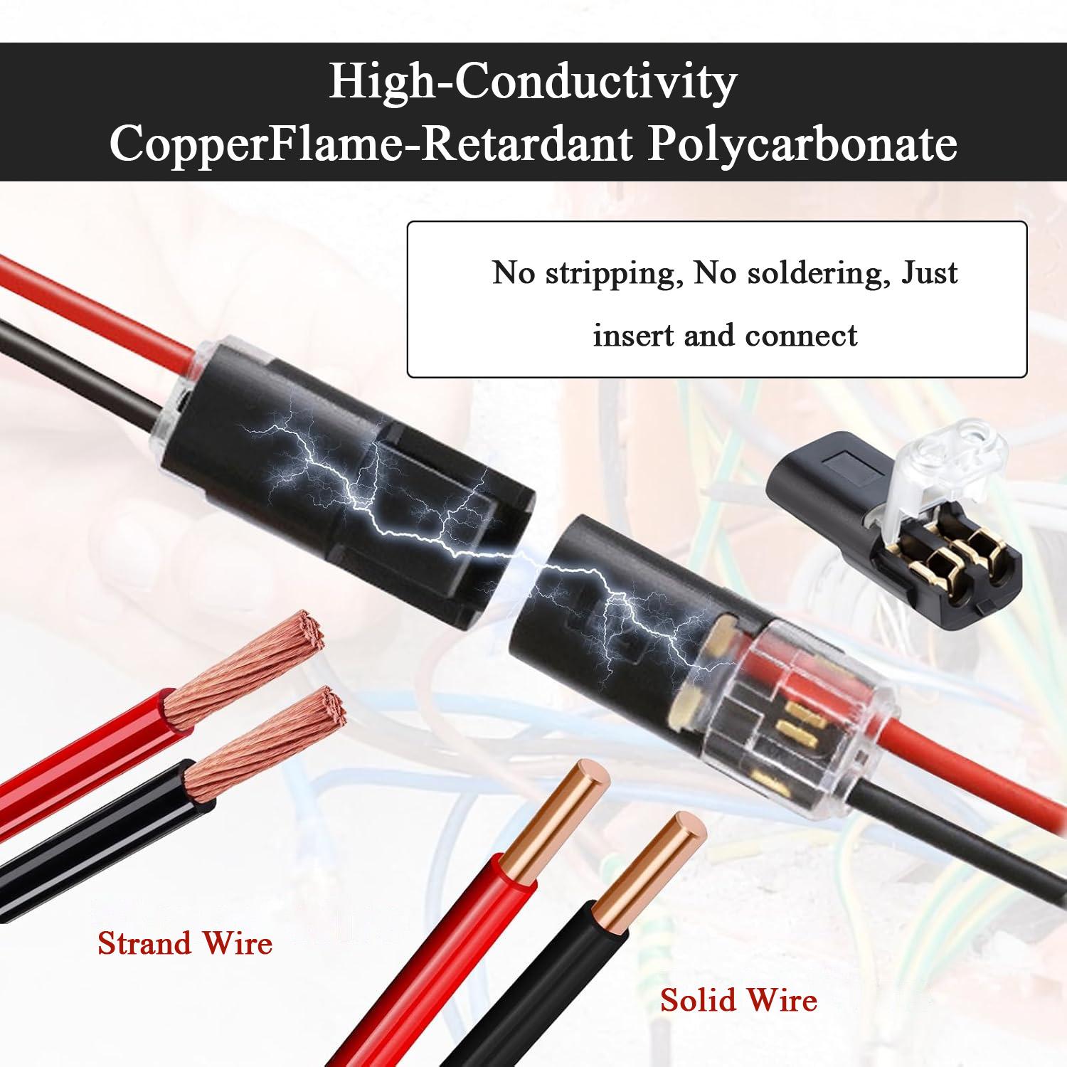 Double-Wire Plug-in Connector, Pluggable 2 Pin 2 Way Led Strip Lights Connectors Low Voltage Wire Connector with Locking Buckle, Fast Connect Plugs Led Connectors for Strip Lights