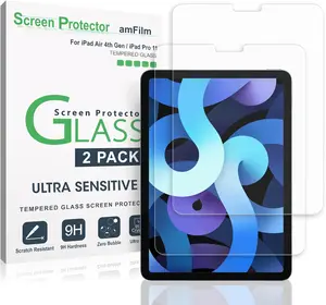 amFilm Screen Protector Compatible with iPad Air 3/iPad Pro 10.5" (2017)/iPad Air 5/Air 4/iPad Pro 11, Ultra Sensitive, Face ID & Apple Pencil Compatible, Tempered Glass, 2 Pack