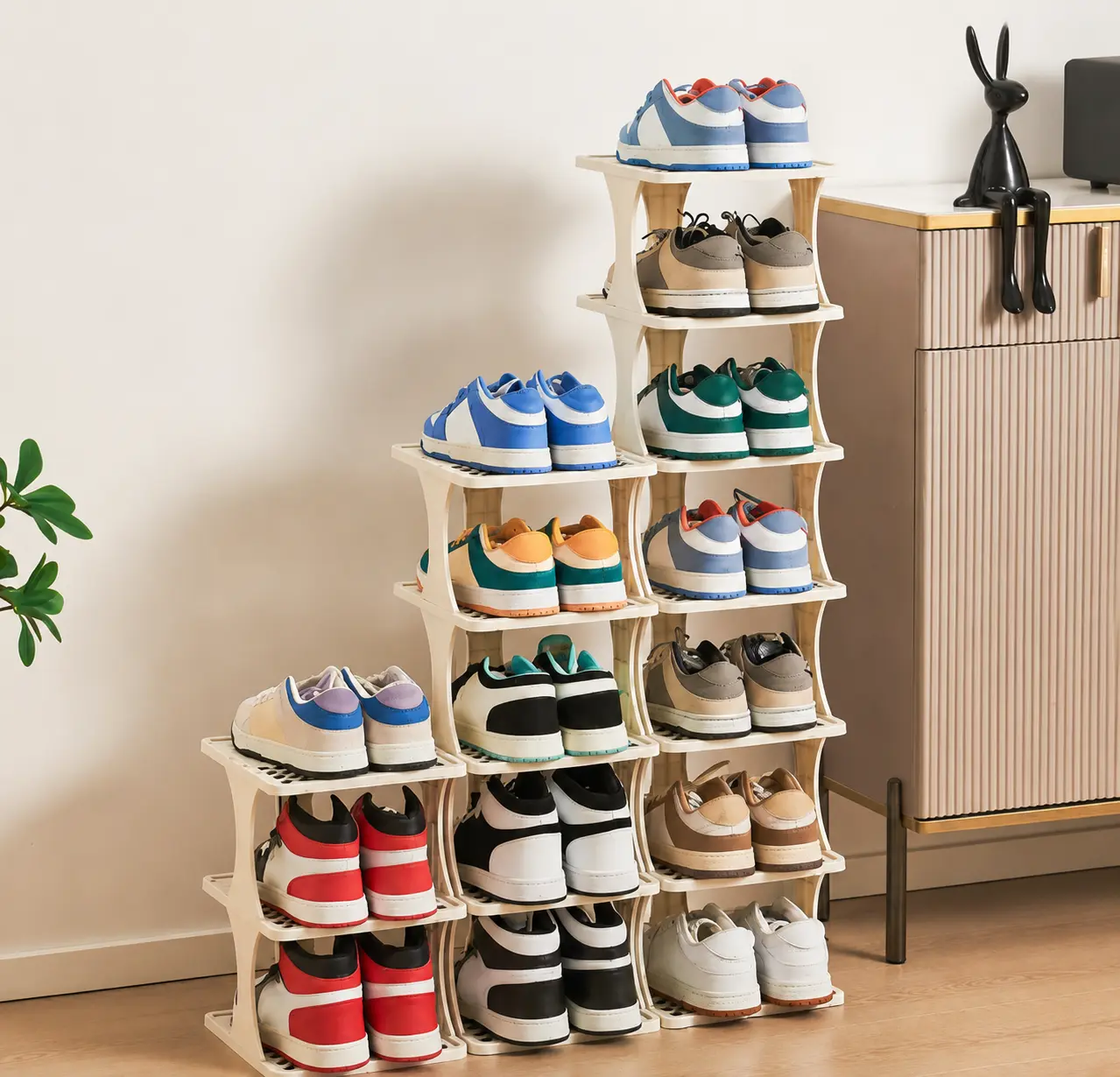 UFORU vertical shoe rack tower, 6/9 adjustable layers of narrow shoe racks, tall skinny shoe rack for Dormitory and apartment, student shoe racks for the back-to-school season,can be placed in corridors, behind dormitory doors, easy to install.-A