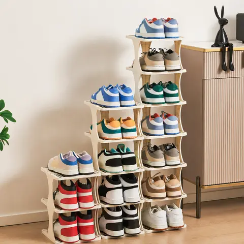 UFORU vertical shoe rack tower, 6/9 adjustable layers of narrow shoe racks, tall skinny shoe rack for Dormitory and apartment, student shoe racks for the back-to-school season,can be placed in corridors, behind dormitory doors, easy to install.-A
