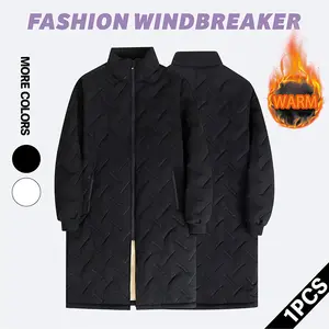 New Men's Fashion Trendy Jacket Mid-Length Thickened Trench Coat in Polyester for Stylish Outfits