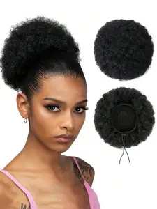 Afro Puff Drawstring Ponytail, Short Synthetic Kinky Curly Bob Kinky Curly Bun Hair Extensions, Updo Hairpieces for Black Women Girls