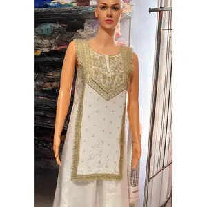 Indo-Western Lehenga Set - White & Gold Zari Work
