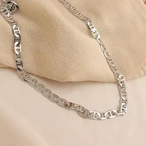 Silver Mariner Link Chain Necklace – Polished Anchor Links, Unisex Statement Piece, Spring/Summer Jewelry, Fall/Winter Jewelry, Girlfriend Holiday Gifts, Men's Jewelry, 18/20/22/24inch