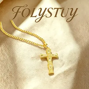 Pendant 26mm wide, 52mm long Necklace 4mm wide, 17.6 inches long [FOLYSTUY(Y157)] Large cross with Cuban chain Unisex Christmas gift