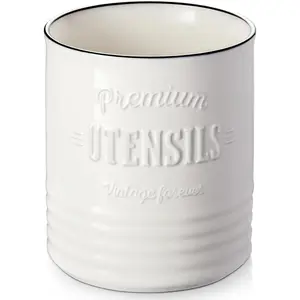 7.2?  Kitchen Utensil Holder, Farmhouse Utensil Holder for Countertop, Ceramic Utensil Crock with Protection Cork Mat, Utensil Organizer for Kitchen Decor & Housewarming , White