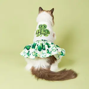 Clover Print Pet Dress, 1 Count Cute Sleeveless Pet Clothes, Costume for Small Dogs, Funny Pet Apparel, Cat Holiday Outfit
