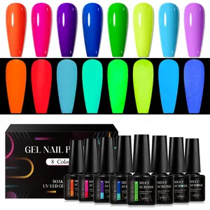 8pcs Luminous Gel Nail Polish Set, Gel Manicure, Glow-In-Dark Eggshell Effect Gel Polish Y2K Highly Saturated Soak Off UV Gel Fluorescent Neon Varnish, Ideal Halloween Christmas Gift