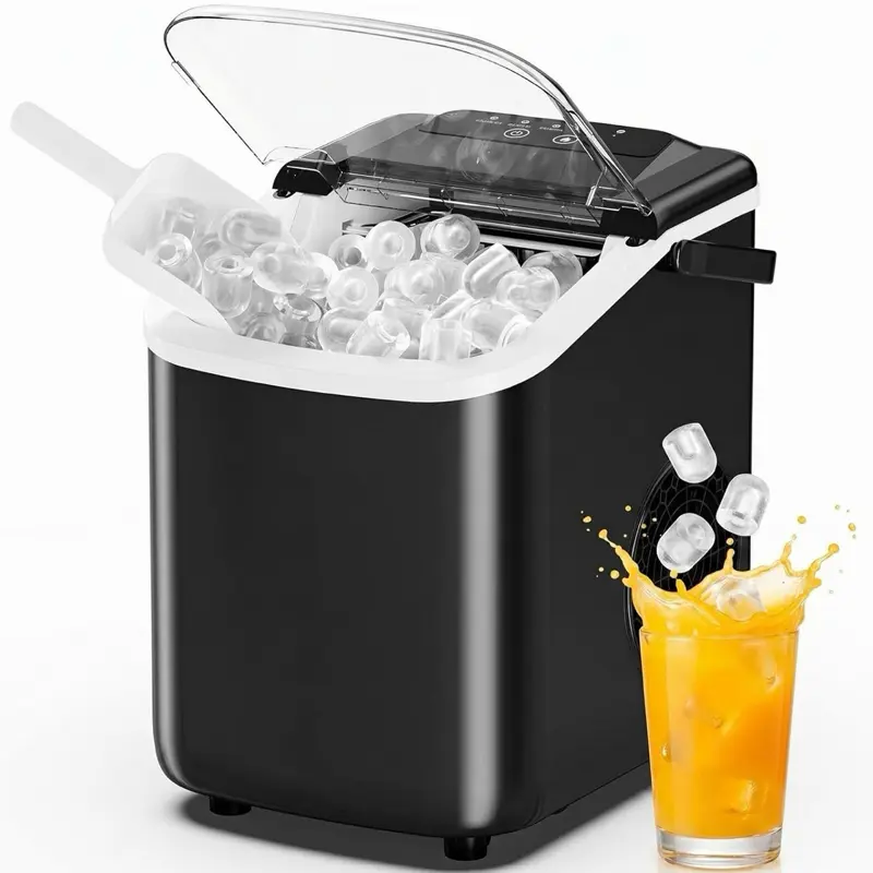 EKD Countertop Ice Maker with Portable Handle, Ice Basket, and Scoop – 26lbs Daily Capacity, 9 Bullet Cubes in 6~8 Mins, Auto-Cleaning for Home, Kitchen, RV Camping