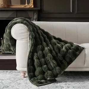 Soft Luxury Faux Fur Throw Blanket, Thick Warm Bubble Throw for Bed, Cozy Plush Reversible for Couch, Chair, Sofa, Green, 60x80 Inches