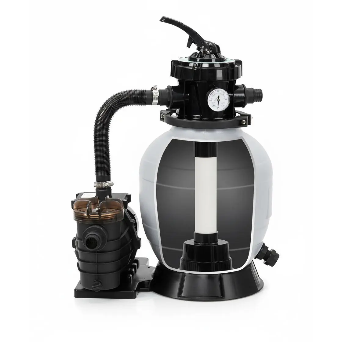 High-Stream Sand Filter Pump System for Above Ground Pools 13 Inch Tank 1/2HP 3/4HP Options Up to 3435GPH Flow Rate 7-Way Multi-Port Valve Strainer Basket Efficient Pool Filtration Combo for Crystal Clear Water Blue