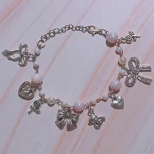 Pink Coquette Bow Charm Bracelet - Y2K Style
