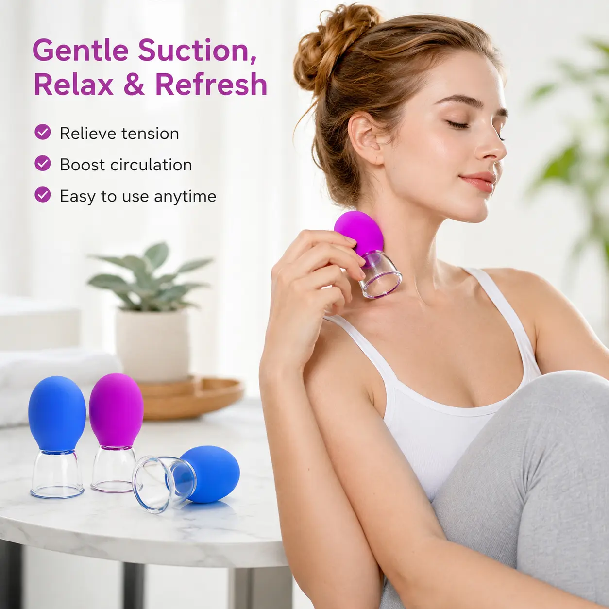 8-Piece Random Color Silicone Glass Vacuum Cupping Set - Beauty Massagers, Lightweight Sensitive Facial Cupping Set for Face, Home Supplies Skin Massage