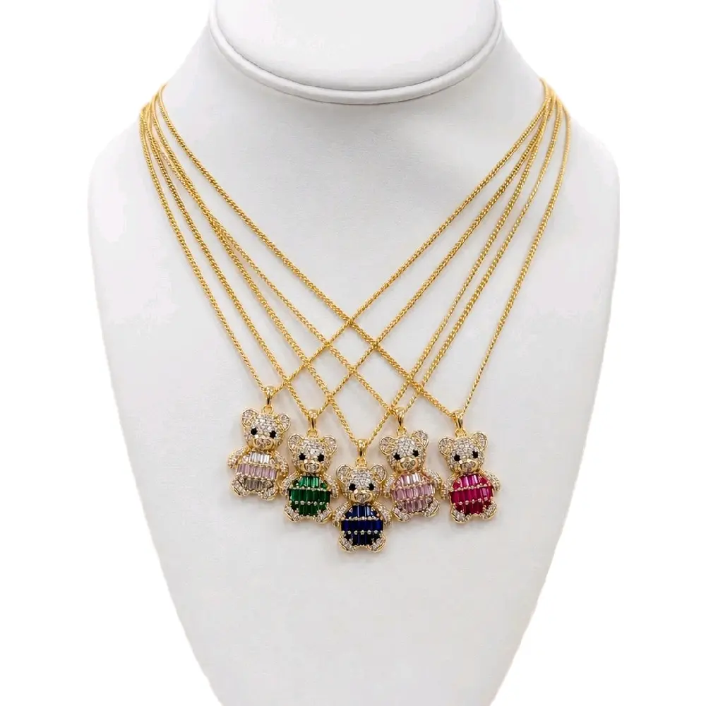 Golden Teddy Bear Cuban Chain Necklace