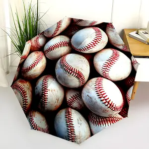1 PC Automatic Folding Umbrella - Baseball Sports Balls Round Circle Pattern, Portable & Foldable Design with 8 Ribs, Merry Christmas Pattern,Casual Outdoor Accessory Halloween and Christmas Birthday Gifts. C00120