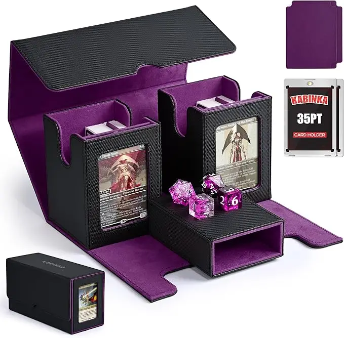 KABINKA MTG Deck Box with 2 Commander Windows, Removable Card Storage Box with Dice Tray Holds 420+ Cards, Magnetic Card Deck Box for TCG CCG EDH