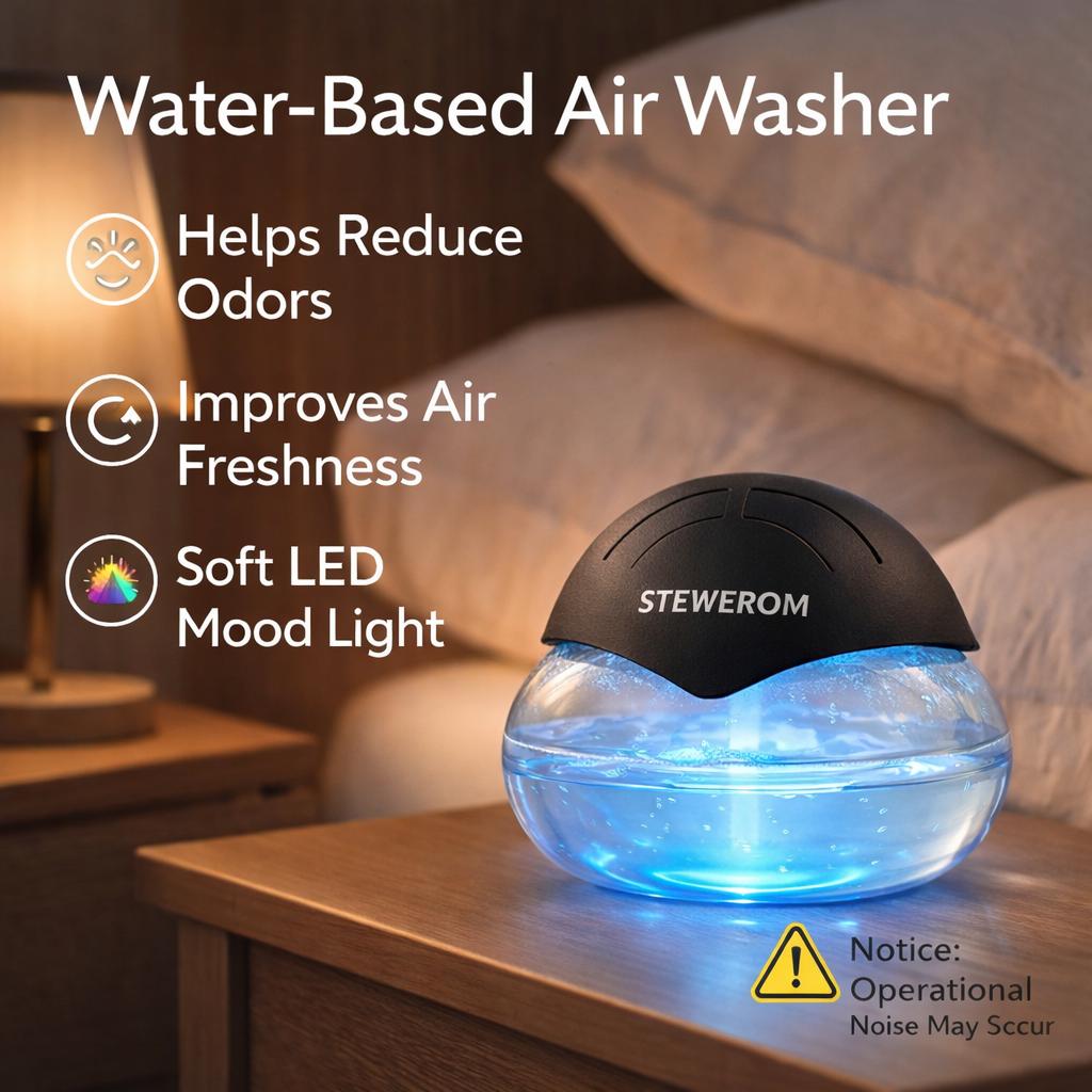 Stewerom Water-Based Air Purifier & Air Washer, Essential Oil-Free Air Freshener with 7-Color LED Mood Light for Home, Office & Room, Air Revitalizer Diffuser Stewerom Water-Based Air Purifier & Air Washer, Essential Oil-Free Air Freshener with 7-Color LED Mood Light for Home, Office & Room, Air Revitalizer Diffuser