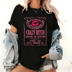 Women's Casual Cotton Short Sleeve Graphic Tee With Humorous Bold Statement Design
