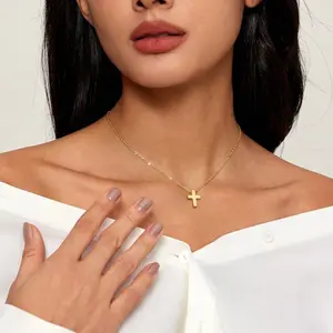 Cross Necklace for Women, Dainty 14 K Gold Plated/Sterling Silver Small Cross Pendant Necklace Simple Gold Cross Necklaces for Women Trendy Faith Jewelry Gift