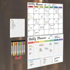 $1 FLASH SALE! Magnetic Fridge Calendar Set (Open Box/Outlet) + Surprise Gift! Get Organized for Less! Monthly, Weekly, Daily Planner Whiteboard with 8 Markers - Limited Stock!Daily Planner for Meal Planning, Chores & To-Do Lists - Includes 8 Markers