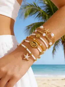 Island Vacation Style Layered Bracelet Set, Stackable Bracelets, Starfish Shell Bead Jewelry, Trendy Accessories for Women, Perfect Gift Idea